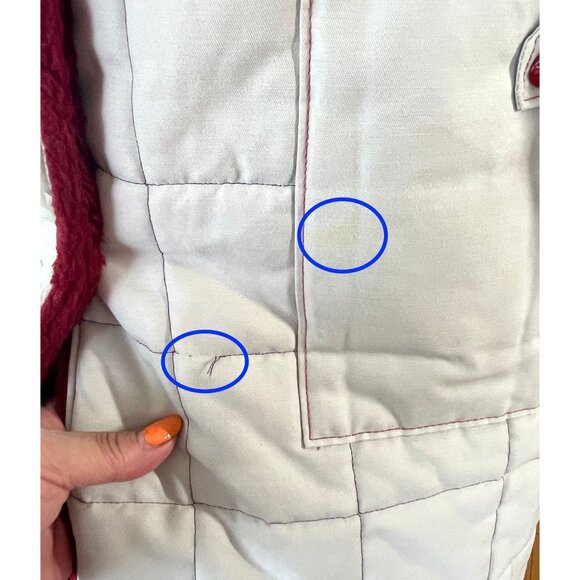 Vintage late 70s early 80s ladies coat, grey and burgundy parka, hooded - Picture 9 of 9